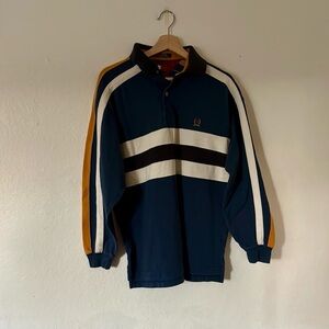Tommy Hilfiger 100% Cotton Long Sleeve Rugby Polo in Blue White Yellow Sz L